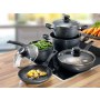 Stoneline | Cookware set of 8 | 1 sauce pan, 1 stewing pan, 1 frying pan | Die-cast aluminium | Black | Lid included - 3